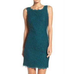 Adrianna Papell Dress Boatneck Green Lace Lined Back Zip Sleeveless Size 2‎ $145